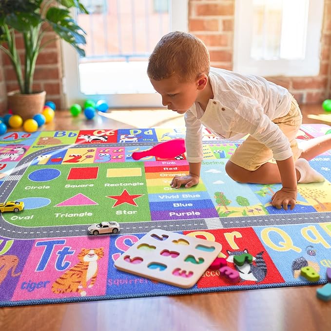 HOMORE Kids Educational Rug, Kids Collection Area Rug for Learning Alphabet, Numbers, Colors, Season and Animal Words, Playmat for Classroom Playroom, 4x6 Feet