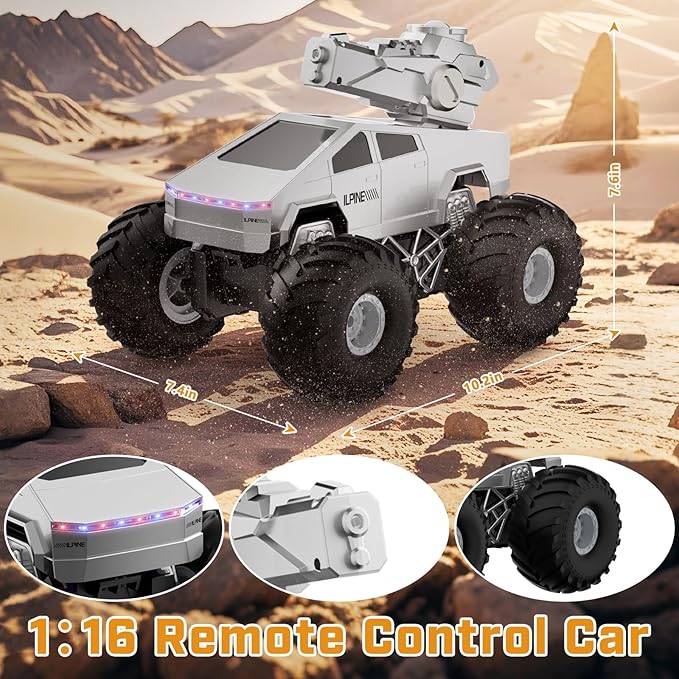 2-in-1 Trucks Toy-1/16 Remote Control Monster Trucks Toy, Amphibious 4WD All Terrain Off-Road Waterproof Pickup, 2.4GHZ Vehicles,RC Cars for Boys Age 6 7 8 9 10-12+