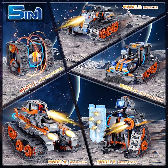 5-in-1 STEM Building Set Toys for Kids Remote & App Controlled Construction Robot/Car/Tank/Bulldozer/Tracked Racer Coding Kit for Boys Girls Age 6 7 8-12+ Year Old (552 Pcs)