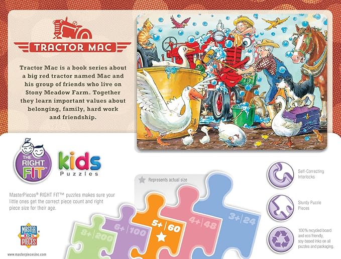 MasterPieces Licensed 60 Piece Vintage Jigsaw Puzzle for Kids - Tractor Mac Squeaky Clean - 14"x19"
