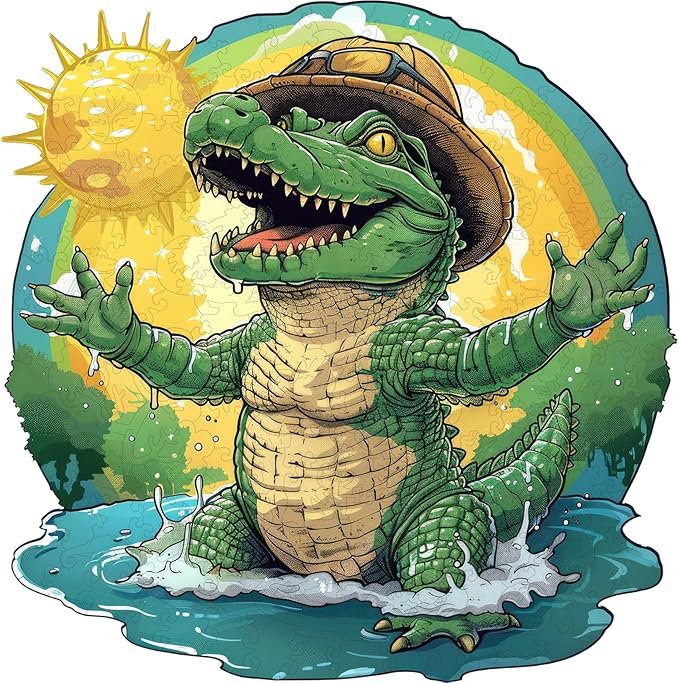 Crocodile Wooden Puzzles for Adults, Alligator Jigsaw Puzzles 500 Pieces, 16.4x16.5in, Unique Shaped Animal Wood Puzzles, Cool Reptile Adult Puzzles, Birthday Gifts for Adults and Kids