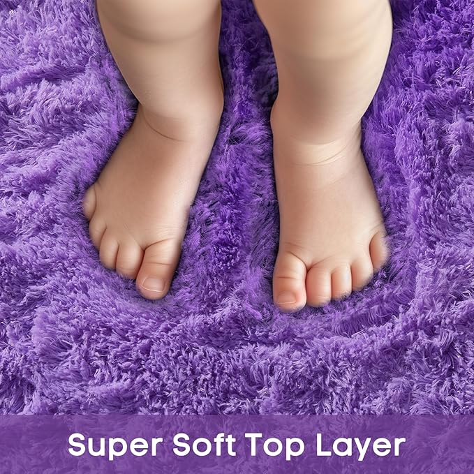 Ophanie Round Rugs 6Ft Purple Circle Area Rug, Cute Room Decor for Teen Girls, Fluffy Fuzzy Bedroom Carpet, Plush Soft Shaggy Living Room Rugs for Kids Home Decor Aesthetic, Nursery