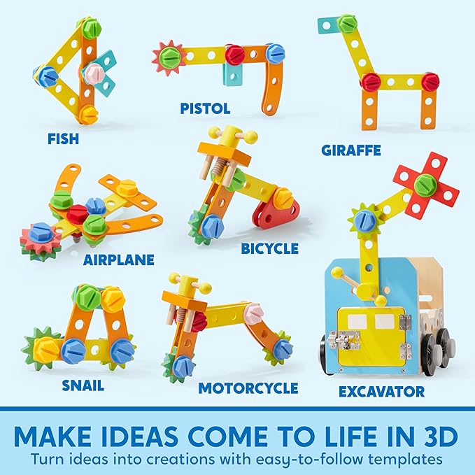 SYNCFUN Kids Tool Set, 51 PCS Wooden STEM Educational Tools for Boys and Girls, Montessori Toys for 3 4 5 6 Year Old, Learning and Construction Toys for Toddlers, Birthday Gift