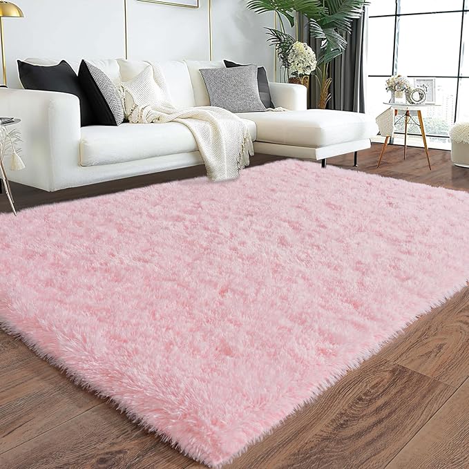 Super Fluffy 6x9 Rug for Bedroom, Modern Shag Pink Area Rugs, Soft and Cozy Plush Large Carpet for Kids, Girls Boys and Teens Decorations for Living Room Dorm Nursery Classroom