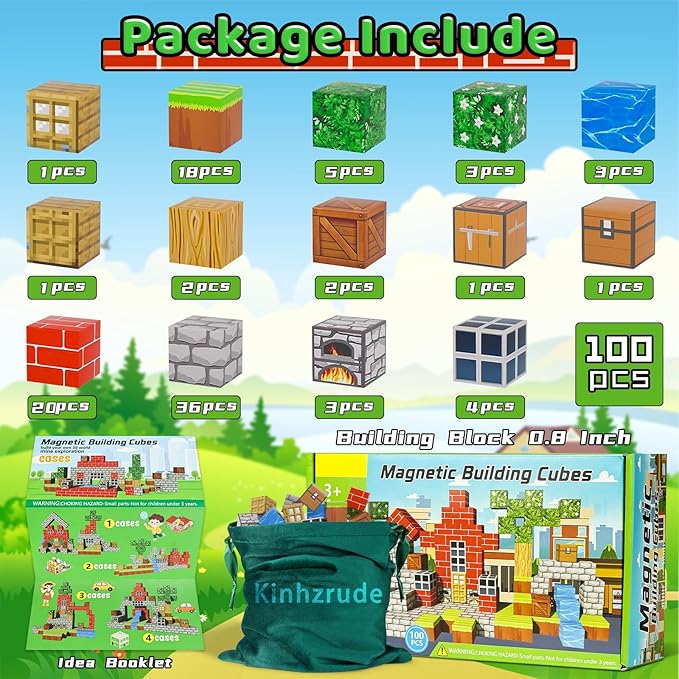 Magnetic Blocks - 100PCS Toy Build Set, Magnetic Building Blocks STEM Sensory Toys, Creative Kids Gift for 3+ Year Old Boys Girls (City)