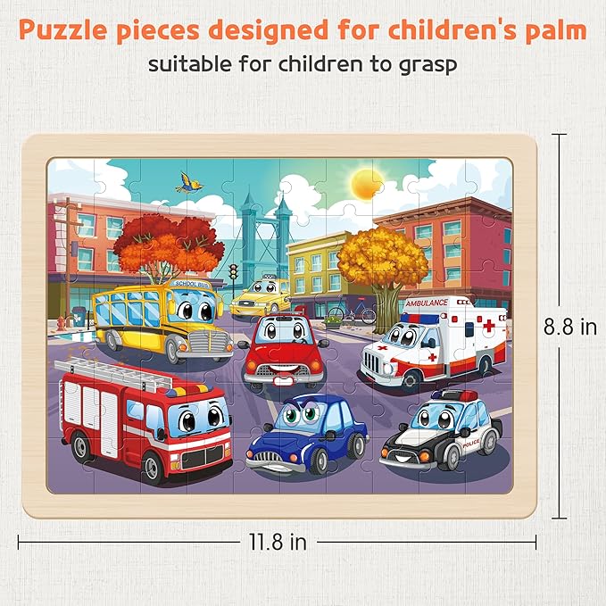 SYNARRY Wooden Vehicle Puzzles for Kids Ages 4-6, 6 Packs 60 PCs Jigsaw Puzzles Preschool Educational Toys Gifts for Children Ages 4-8, Kids Toys Gifts for 4+ Year Olds Boys Girls