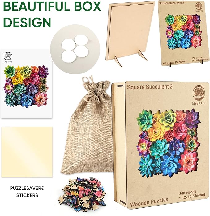 Square Succulent Puzzles for Adults 500 Pieces, 5MM Thick Unique Shaped Flower Jigsaw Puzzles Birthday Gifts for Kids Family Game 15.9 * 16.7inch