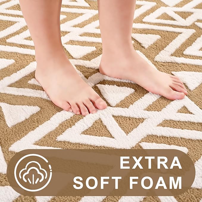 Ompaa Ultra Soft Shaggy Rugs Memory Foam Bedroom Carpet, Beige 3 x 5 Feet, Plush Geometric Textured Area Rugs for Living Room Couch Dorm Bedside Kids Girls Teens Room Nursery Decor Floor Mat