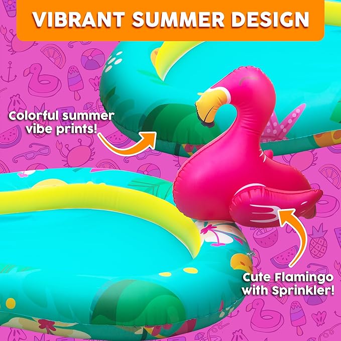 Kiddie Pool for Kids, Inflatable Pool, Inflatable Sprinkler for Kids with Splash Pad, Summer Water Toys for Toddler Outside, Summer Toys, Flamingo