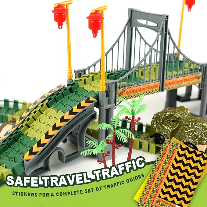 Dinosaur Track Toys for Kids 3-5 4-7 - Best Birthday Gifts for Boys Ages 3 4 5 6 7 Year Old - Flexible Dinosaur Race Car Track Set, Create a Dino World Adventure