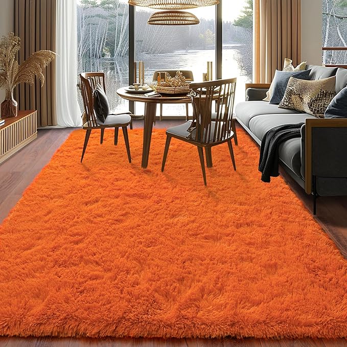 Super Fluffy Rug for Bedroom, 6x9 Feet, Modern Shag Orange Area Rugs, Soft and Cozy Plush Large Carpet for Kids, Girls Boys and Teens Decorations for Living Room Dorm Nursery Classroom