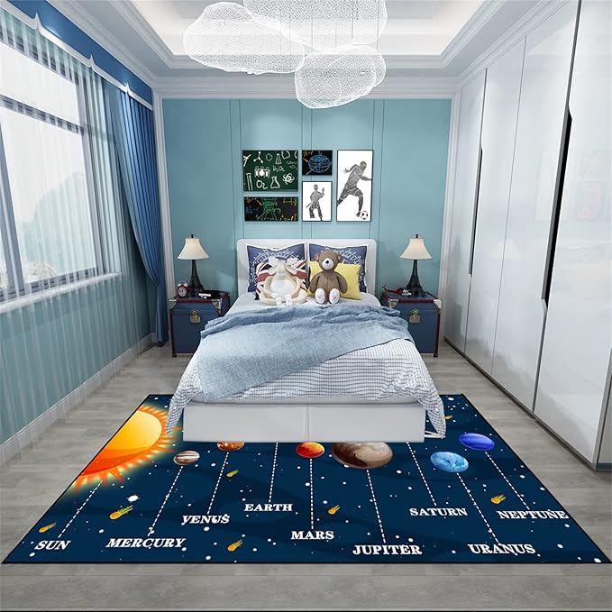Galaxy Area Rugs Universe Solar System Planet Theme Small Carpets Space Rugs for Kids Bedroom Educational Learning Rug for Living Room Bedroom Indoor Crystal Polyester Floor Sofa Mats, 2'5''×4'