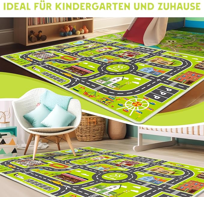 Kids Carpet 4x6 ft Car Rug Play Mat Great for Kids Enjoy City Life- Play Learn Safely and Non Slip- Kids Educational Road Traffic Play Mat for Bedoom Playroom Classroom Rug(5'11" x 3'11")