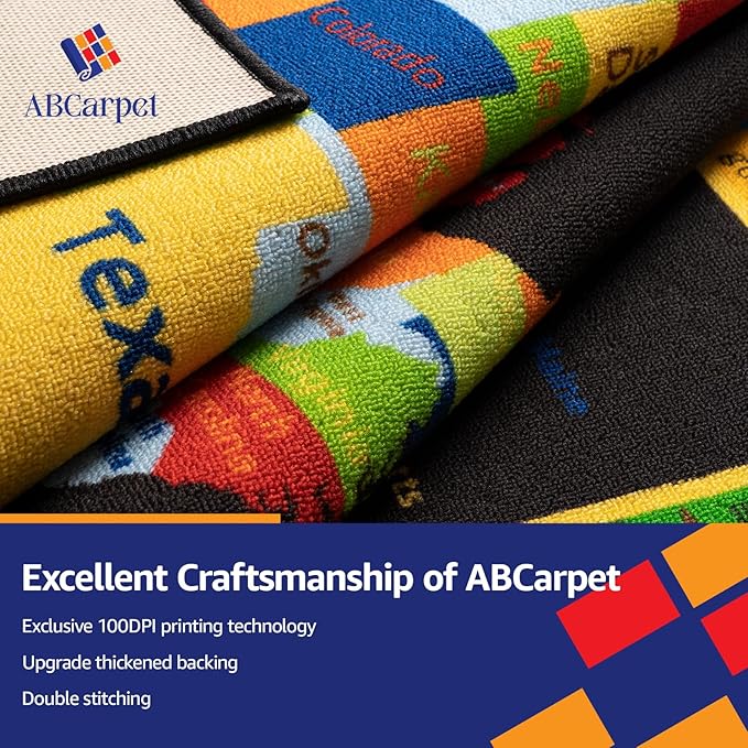 Map Classroom Rug 6'5"x8'5" United States Map Classroom Carpet for Preschool Non Slip Colorful Educational USA Map Black Playmat for Elementary, Nursery, Kids Room