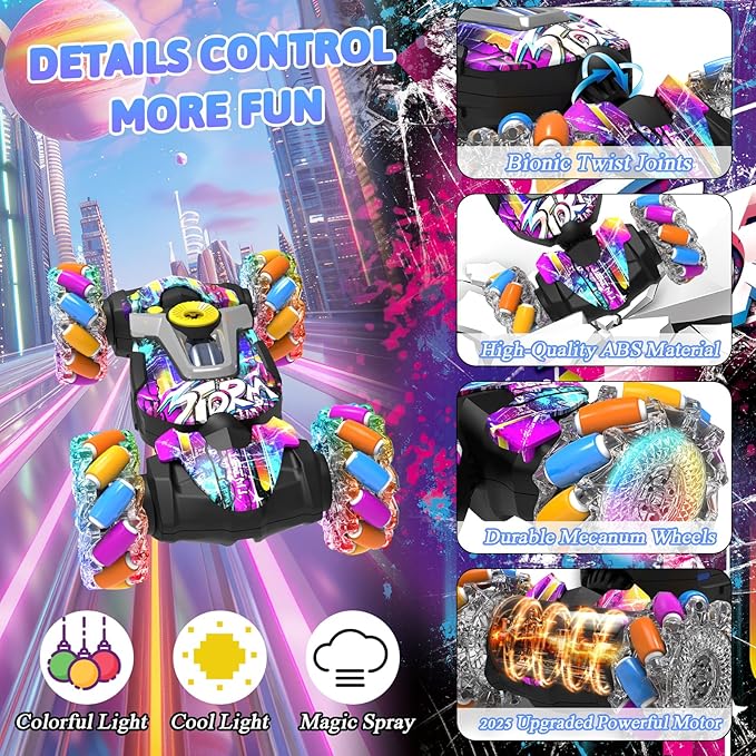 Gesture Sensing RC Stunt Car, 2.4G Remote Control Car Toys for Boys Ages 4-7 8-12, 4WD RC Drift Cars with Lights Music Spray, 360° Spins All Terrains Kids Toy Birthday Gift for 3-12 Year Old Kids