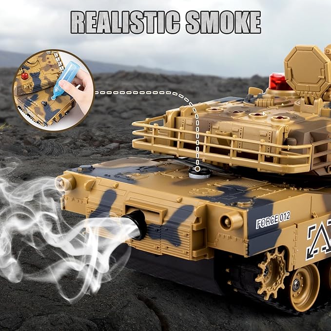 1/24 RC Tank, Remote Control US M1A2 Abrams Army Model Tank with Sound Effects, Lights and Smoke, 2.4G Military Model Toy for Kids, Perfect Birthday for Boys 6+ Years Old