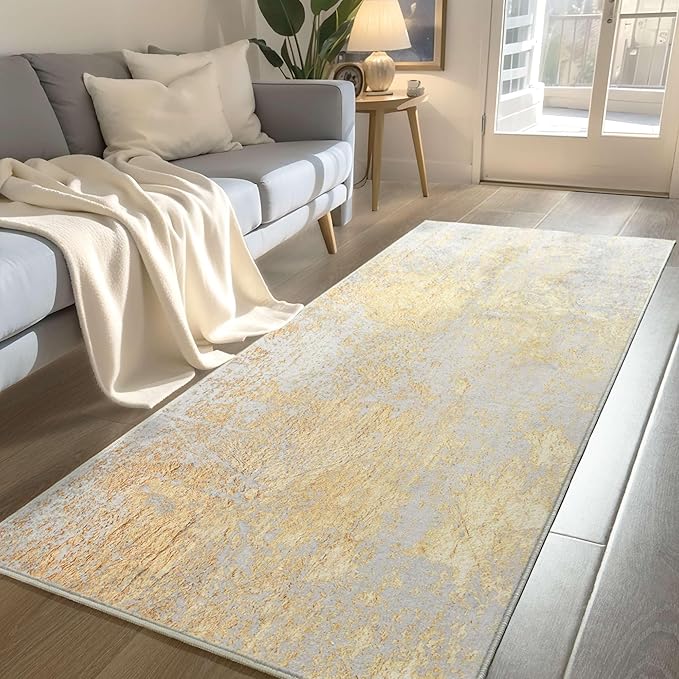 2x6 Rug Runners for Hallways Kitchen Runner Rug Non Slip Washable Long Runner Rugs with Rubber Backing Soft Abstract Carpet Runner for Hallways, Kitchen, Bathroom, Entryway (Orange, Silver & Gray)