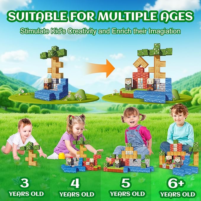 Magnetic Blocks-68pcs Mine Magnet 3D Craft World Set,Magnetic Blocks Le Building go Toys for Kids,STEM Sensory Toys for Toddlers Birthday Gifts,Constructions Toys for Boys & Girls Age 3+