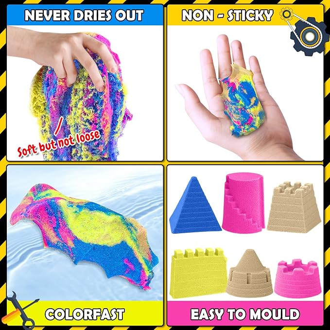ESSENSON Sensory Bin - Play Sand Kit with Construction Set Toy Truck and 4lbs Magical Sand, Pretend Play Beach Sensory Toy Sandbox, Kids Gifts for Girls and Boys
