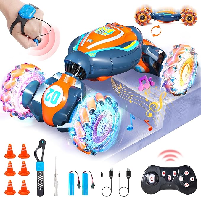 Remote Control Car Toy for Ages 8-13, Gesture Sensing RC Stunt Car with 3 Sensor Modes, Lights & Music, 4WD All Terrain Hand Controlled RC Toys for Kids, Birthday Gifts for Boys & Girls