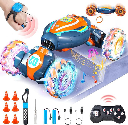 Remote Control Car Toy for Ages 8-13, Gesture Sensing RC Stunt Car with 3 Sensor Modes, Lights & Music, 4WD All Terrain Hand Controlled RC Toys for Kids, Birthday Gifts for Boys & Girls