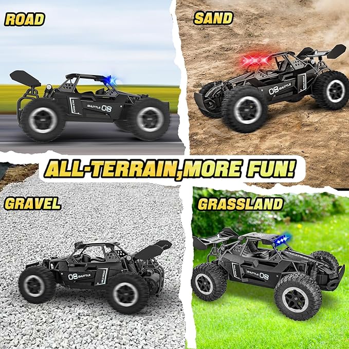 Remote Control Car for Kids 3 4 5 6 7+, 20 KM/H High-Speed RC Cars with LED Lights, 2.4GHz 2WD Monster Truck Toys, Rechargeable RC Car, Toy Cars for Girls Boys, Christmas & Birthday Gifts–Black