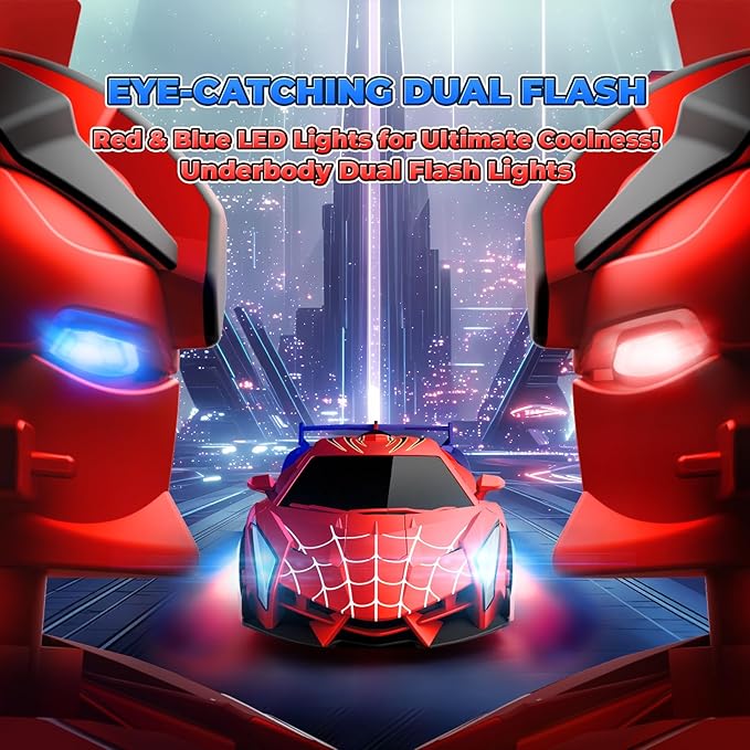 Spider Transform RC Cars Toys with Eye & Underbody Lights, 2.4GHz Remote Control Car One-Button Deformation, Fast 360°Rotation Robot Toys Birthday Gifts for 3 4 5 6 7 8 9 10 Year Old Boys Age 4-7 8-12