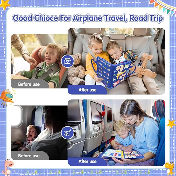 Montessori Busy Board Boy, Toddler Toys for 1 2 3+ Year Old Boy, Toddler Busy Book Educational Learning Sensory Activity Toys for Road Airplane Travel for Kids with Autism