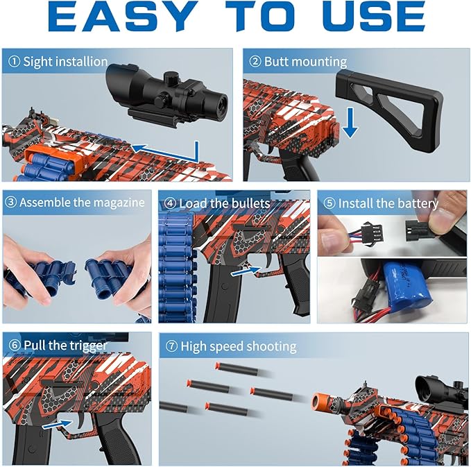 Electric Automatic Toy, JakMean Toy with 30 Dart Clips and 100 Foam Darts, Outdoor Shooting Games Toys for 6-12 Year Old Boys & Girls Adults, Presents for Birthday Xmas, Black-Red