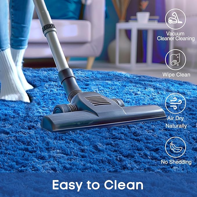 Ophanie Round Rug 6Ft Blue Circle Area Rug, Boys Room Decor, Fluffy Fuzzy Bedroom Carpet, Plush Soft Shaggy Living Room Rugs for Kids Home Decor Aesthetic, Nursery