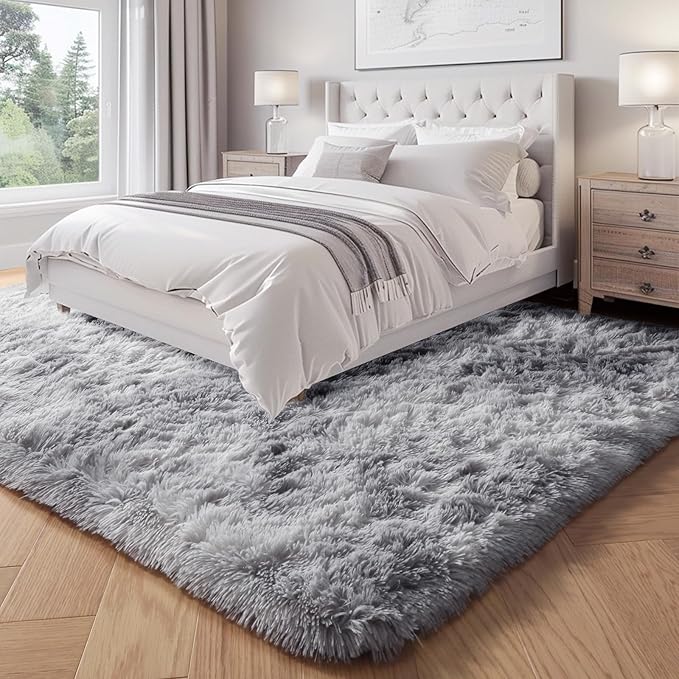 PAGISOFE Light Grey Shaggy Abstract Area Rug 6x9 Feet, Plush Fluffy Rugs for Living Room, Soft Rug for Bedroom, Furry Rugs for Girls Boys Kids Room, Large Fuzzy Rug for Playroom, Shag Carpet