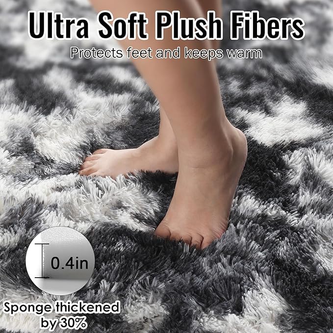 PAGISOFE Black White Grey Bedroom Rugs 4x6 Ft, Soft Fluffy Fuzzy Plush Indoor Floor Area Rug for Living Room Kids Room Playroom Dorm Home Office Nursery Men Boys Rooms Decor Carpet Aesthetic