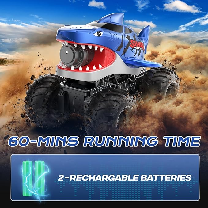 MUYOLO Amphibious Remote Control Car- 2.4GHz Shooting Waterproof RC Monster Truck, 4WD All-terrian Off-Road Water Tank Pool Toy Outdoor Summer Gifts for Kids Boys/Girls Age 6+