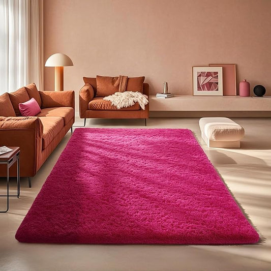 Ophanie Hot Pink Rugs for Bedroom Living Room, Fluffy Fuzzy Furry Carpet, Plush Soft Shaggy Bedside Indoor Floor 4x6 Area Rug for Kids Girls Boys Baby Teen Dorm Nursery Home Decor Aesthetic