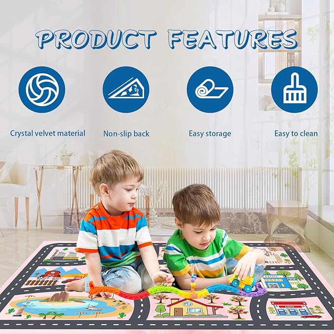 Kids Rug Car Rugs Playmat Carpet for Kids Toy Cars for Playroom Classroom Kids Room, Educational Area Rugs Road Traffic Floor Rug Play Mats, Ideal Gift for Nursery Children Boy Girl 4'x6'