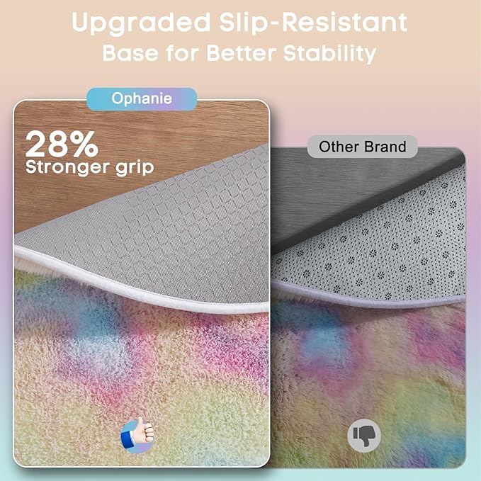 Ophanie Round Rug 6Ft Rainbow Circle Area Rug, Cute Room Decor for Teen Girls, Fluffy Fuzzy Bedroom Carpet, Plush Soft Shaggy Living Room Rugs for Kids Home Decor Aesthetic, Nursery