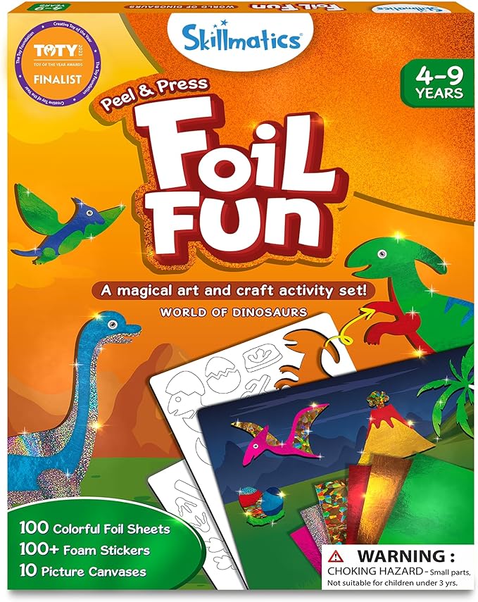 Skillmatics Foil Fun - Dinosaurs, No Mess Art for Kids, Craft Kits & Supplies, DIY Creative Activity, Travel Toys, Gifts for Boys & Girls Ages 4, 5, 6, 7, 8, 9