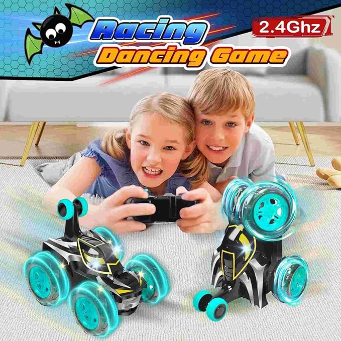 Kids Toys Bat RC Car for Boys 4-7 - Cool Bat Monster Remote Control Crawler Toy 360° Flip Fast Stunt & 4WD Light Up Wheel - Fun Boy Gift Idea for Birthday Chirstmas Stuff Age 3 4 5 6 7 8