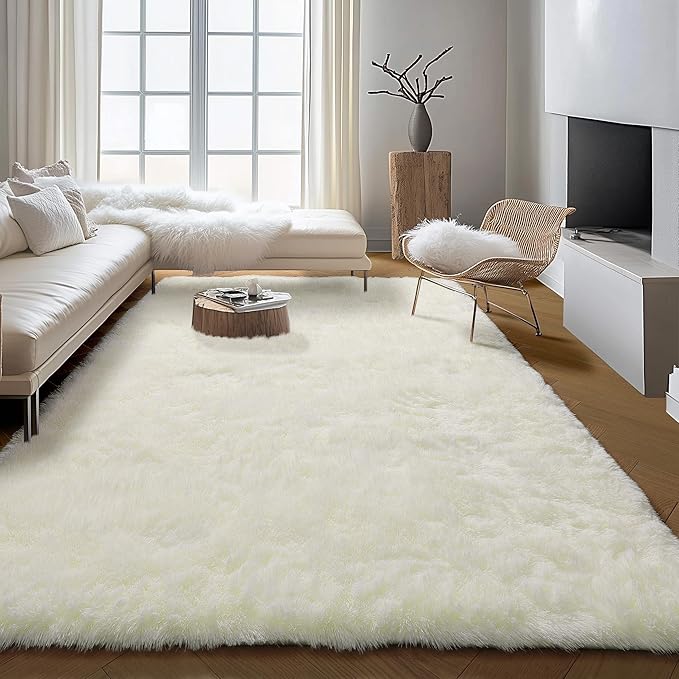 PAGISOFE Area Rugs 9x12 Living Room, Washable Cream White Fuzzy Shaggy Rugs for Bedroom, Office Ivory Fluffy Nursery Carpet Boys Girls Dorm Extra Large Pastel Rug for Kids Room Home Decor Aesthetic