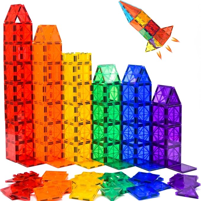 FNJO Magnetic Tiles, 52 PCS Magnet Building Set, Magnetic Building Blocks,Construction STEM Toys for Kids, Gift for Boys Girls