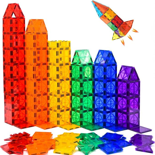 FNJO Magnetic Tiles, 52 PCS Magnet Building Set, Magnetic Building Blocks,Construction STEM Toys for Kids, Gift for Boys Girls