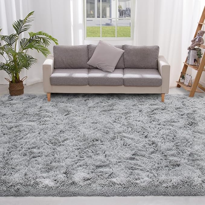 Vocrite Shag Area Rug, 6x9 Super Soft Fluffy Rugs for Bedroom Living Room, Rectangle Plush Rug, Extra Large Shaggy Carpet for Classroom Nursery Girls Boys Kids Room, Grey