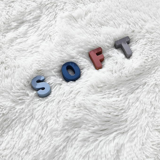Cream White Fluffy Soft Living Room Bedroom Rug, 4x6 Area Rugs Super Soft Shaggy Carpet for Living Room Classroom Kids Playroom Toddler Nursery Dorm Home Decor, Modern Indoor Non Slip Rug