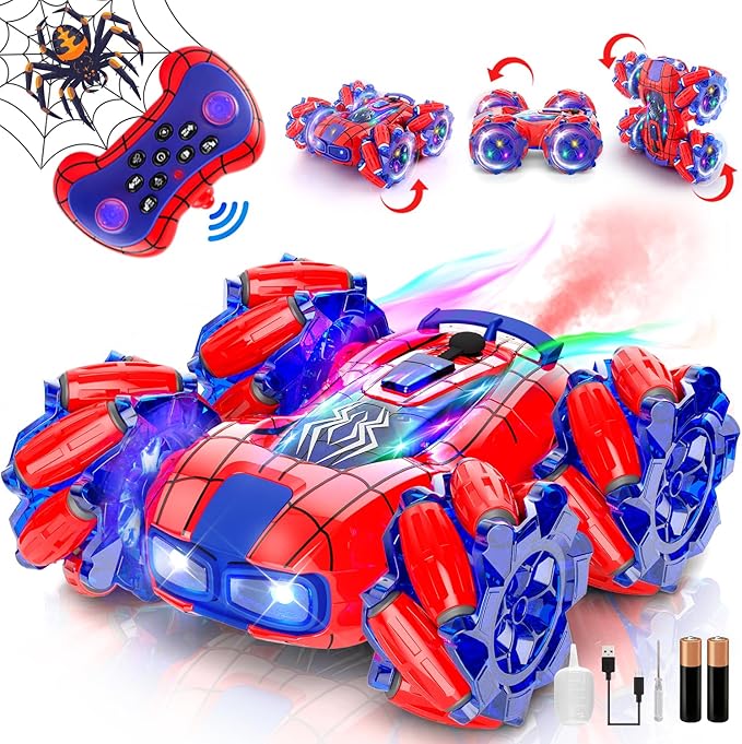 Spider Remote Control Car 4WD 360° Rotating Stunt Rc Cars | 2.4GHz Remote Control with LED Headlights, All-Terrain Off-Road Toy for Kids Ages 4-13 - Ideal Birthday for Boys & Girls