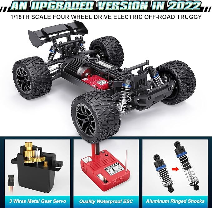 HAIBOXING RC Cars Hailstorm, 36+KM/H High Speed 4WD 1:18 Scale Waterproof Truggy Remote Control Off Road Monster Truck with Two Rechargeable Batteries, All Terrain Toys for Kids and Adult