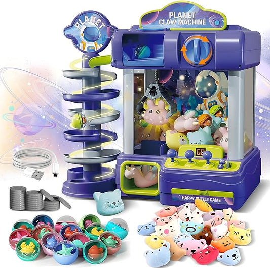 2 in 1 Big Claw Machine for Kids with Toys Inside, Arcade Games Vending Machine, Mini Claw Game Arcade Toy, Home Party Easter Birthday Gifts for Girl & Boys Age 3+