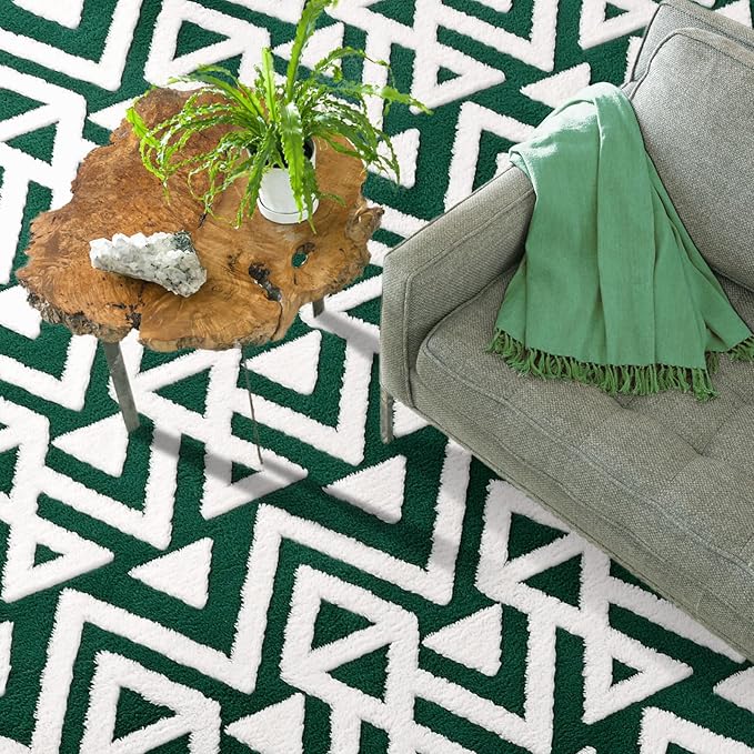 Ompaa Ultra Soft Shaggy Rugs Memory Foam Bedroom Carpet, Green and White 6 x 9 Feet, Plush Geometric Textured Area Rugs for Living Room Couch Dorm Kids Girls Teens Room Nursery Decor Floor Mat