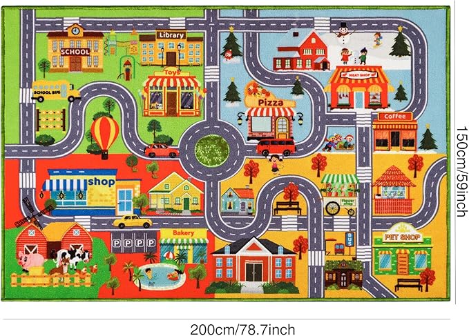 Kids Rug Carpet Car Play Mat, Non-Slip Traffic Road Rug for Kids, Extra City Map Educational Mat for Playroom Boys Bedroom Classroom (78.7X59 INCH, Four Season)