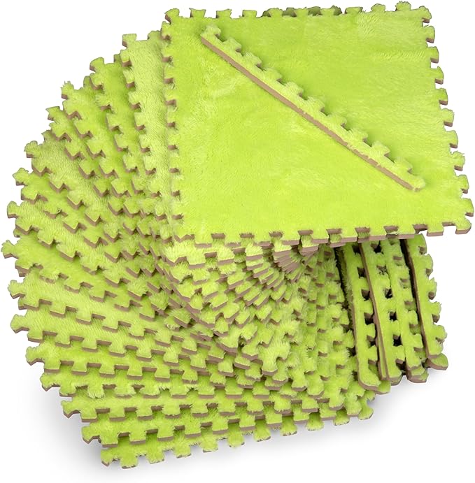 16 Piece Carpet Squares Puzzle Mat 49" x 49" Plush Interlocking Carpet Tiles, Foam Floor Tiles for Baby Play Mat - Kids Soft Play Floor Mats, Anti Slip Jigsaw Flooring Playmat Playroom Rug (Green)