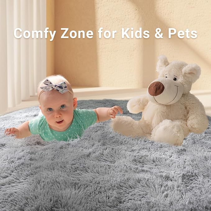LOCHAS Luxury Round Fluffy Area Rugs for Bedroom Kids Girls Room Nursery, Super Soft Circle Rug, Cute Shaggy Carpet for Children Living Room, 5x5 Feet Red